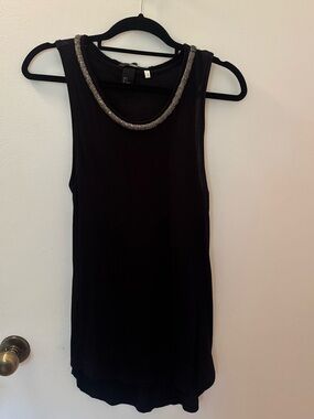 H&M Black Sleeveless Tank with Beaded Necklace Trim